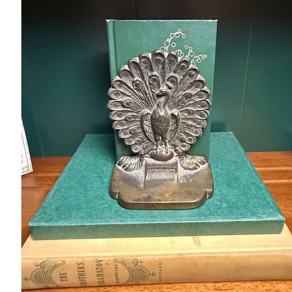 Pair Vintage Art Deco Peacock Cast Metal Bookends c. 1920s–1930s Bronze Finish